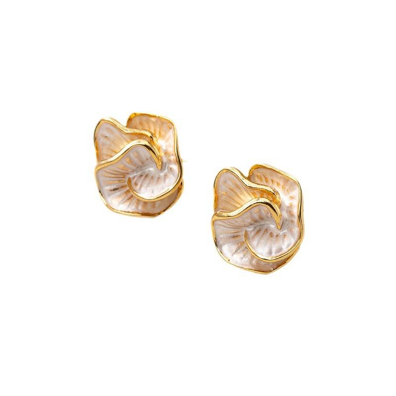New French Retro Camellia Earrings High-end Temperament Niche Unique Summer Drip Glaze Sweet Earrings