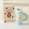 Large Capacity Cartoon Straw Cup with Lid Cute Mug High value Kitten Animal Ceramic Cup Set Gift