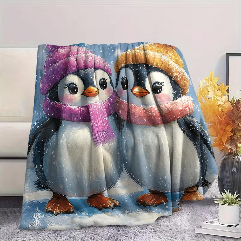 Penguin Print Flannel Blanket, High Quality Comfortable for All Seasons, Home Decor, Warmth and Comfort, Perfect for Christmas Gifts
