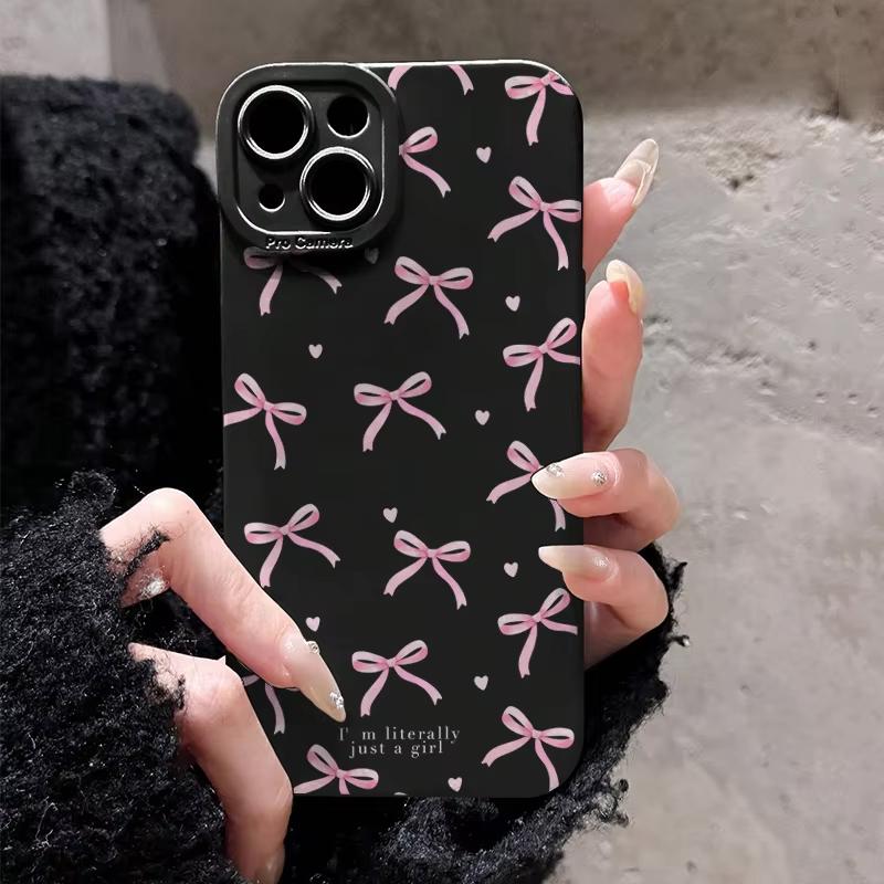 Cute Pink Heart Bow Pattern Phone Case For iPhone 17 Pro Max 16 Pro 15 14 13 Mini 12 11 Pro Max 16E 17Air XS X X Silicone Cover