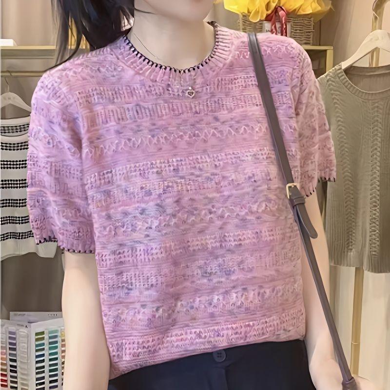 Women's Round Neck Knitted Top Summer New Fashion Style Slimming Top