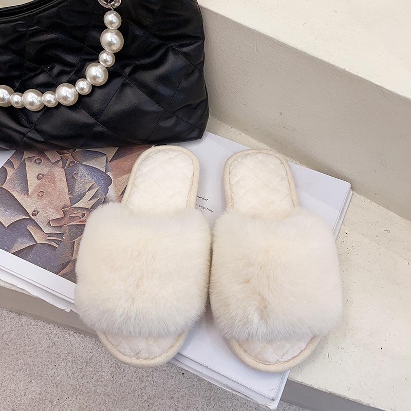 Large size Mao Mao slippers 2025 autumn and winter new indoor flat bottom fashionable large Mao Mao cotton slippers