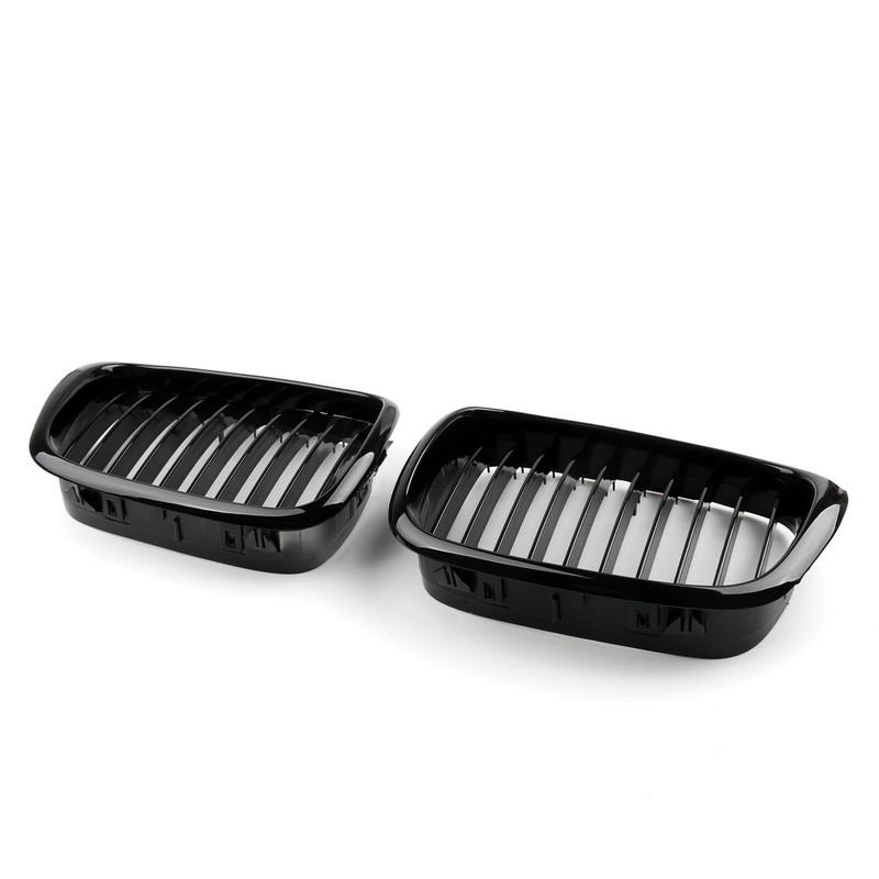 Front Fence Grill Grille ABS Gloss Black Mesh For BMW 5-Series 2001 2002 2003 2004