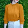 ZANZEA Women Casual Round Neck Solid Color 3/4 Sleeve Loose Blouse