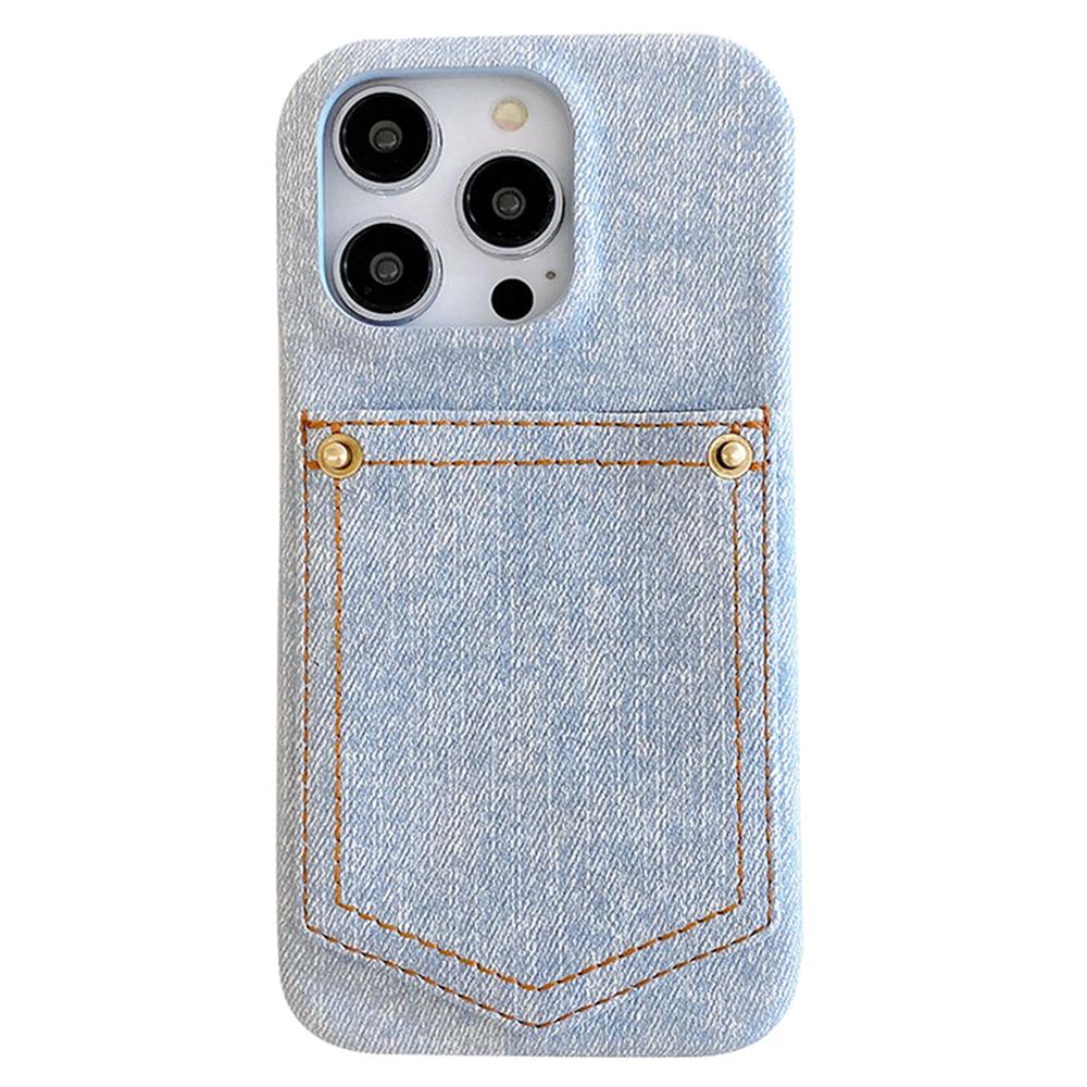 For iPhone 16 Pro Max Case Card Holder Jeans Cloth Texture PU Leather Back Cover F
