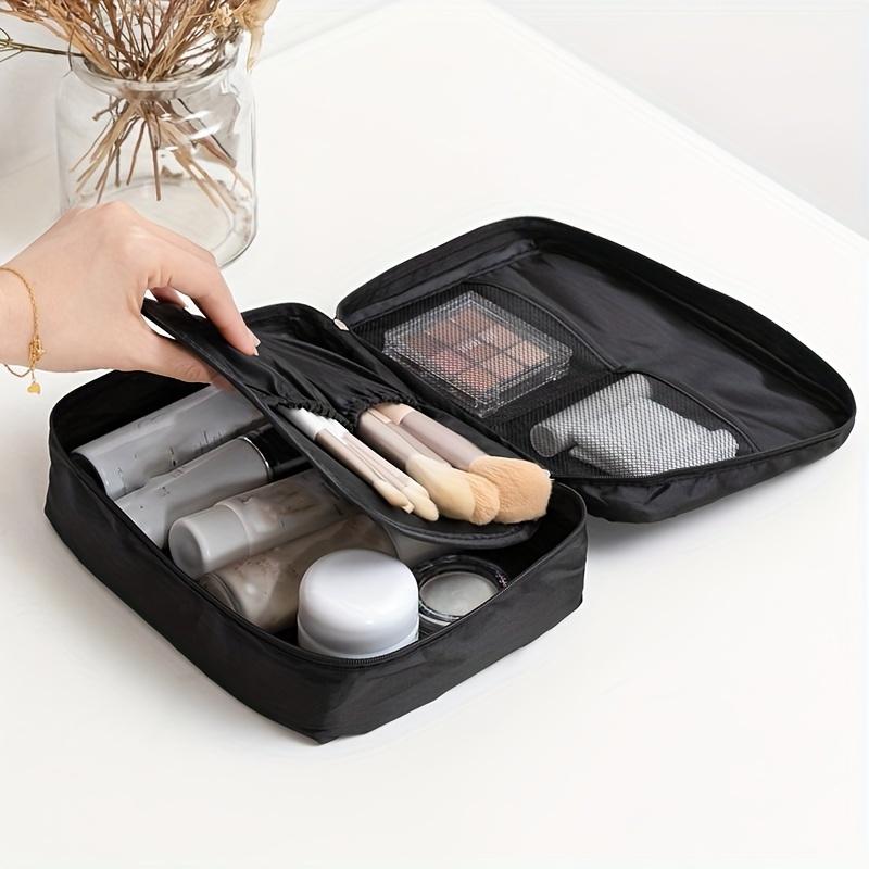 1pc Waterproof Black Travel Makeup Bag – Portable Cosmetic Organizer with Mesh Pockets & Zippered Compartments for Brushes, Makeup Travel Bag