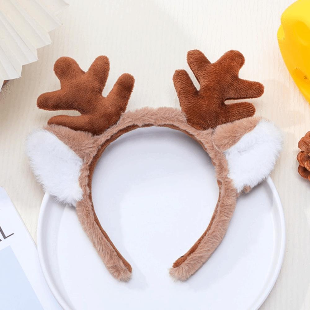 Plush Christmas Reindeer Antlers Hairband Brown Headband Universal Hair Hoop Gift