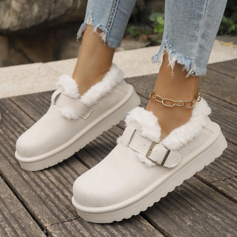 Fur Slippers Women Wear New Autumn and Winter Platform Non-slip Belt Buckle Warm Cotton Shoes Snow Boots