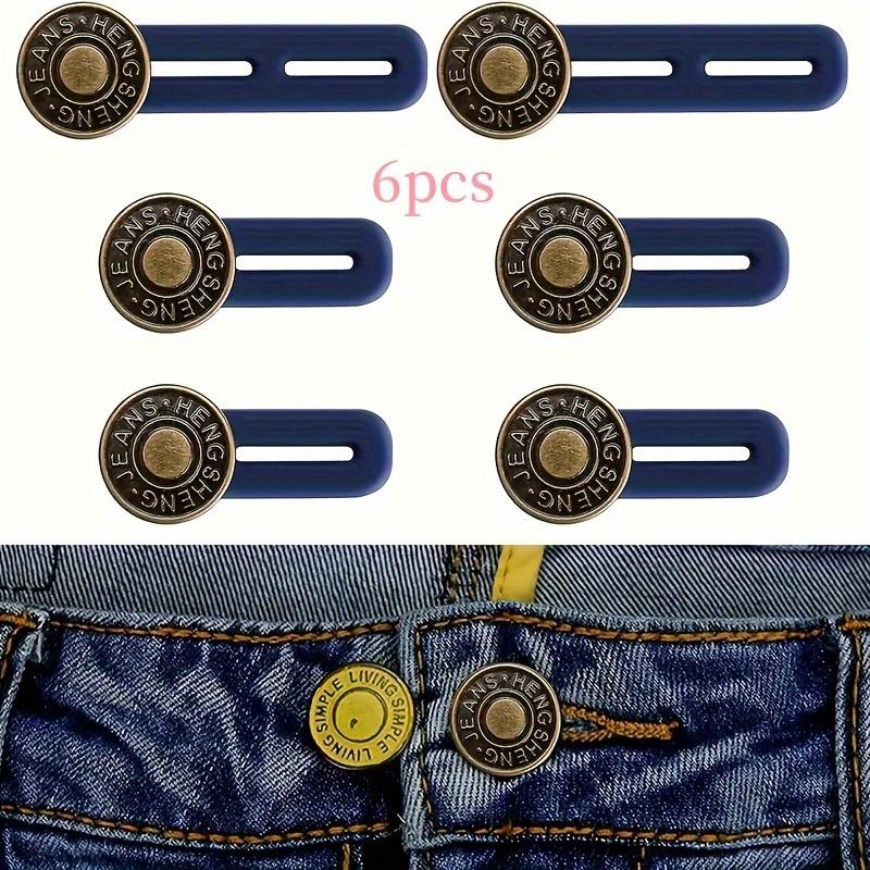 

6Pcs Denim Button Extenders for Jeans & Pants – Adjustable Waist & Collar Expanders with Metal, Silicone & Blue Plastic
