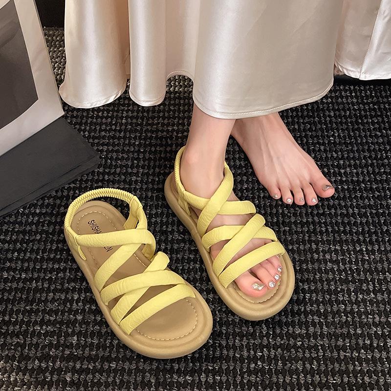 2025 Summer New Outer Wear Beach Sandals Fairy Platform Sandals Round Head Roman Sandals Female