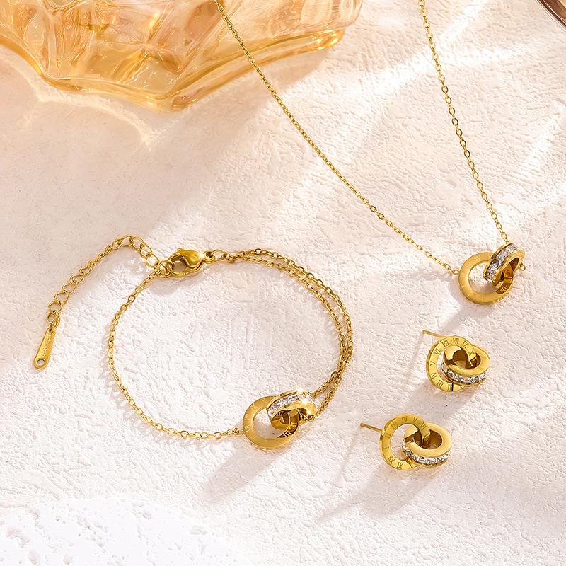 Women's Luxury Roman Numeral Double Ring Necklace Set