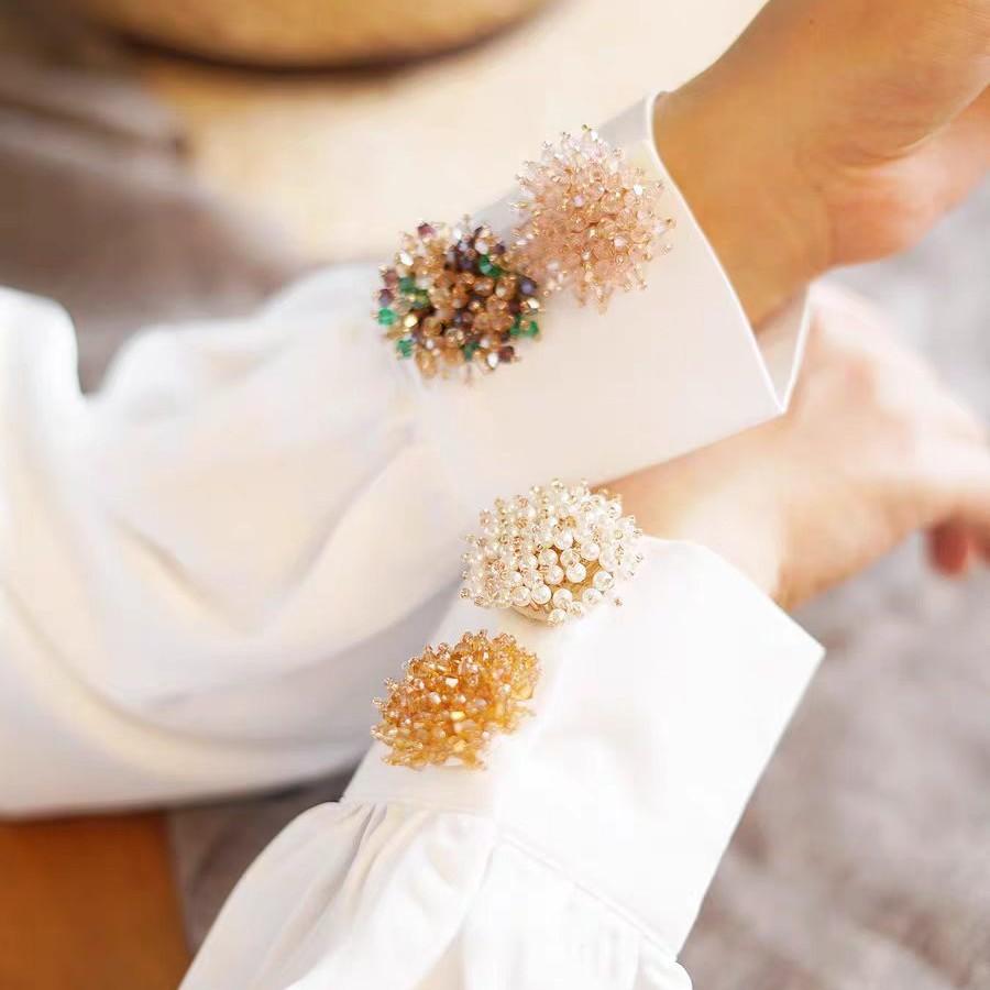 French cufflinks women's new light luxury shirt button cover non-punching holder niche design flower button cover