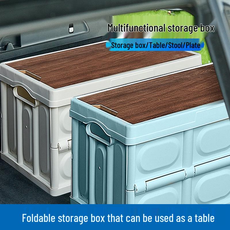 Portable Dual-Use Car and Home Folding Storage Box with Wooden Lid