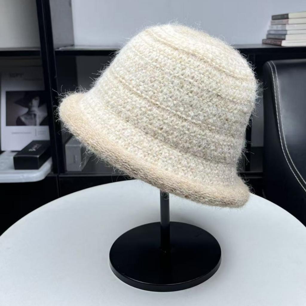 High quality Internet celebrity knitted bucket hat versatile face small warm basin hat winter cold ear protection bucket hat female