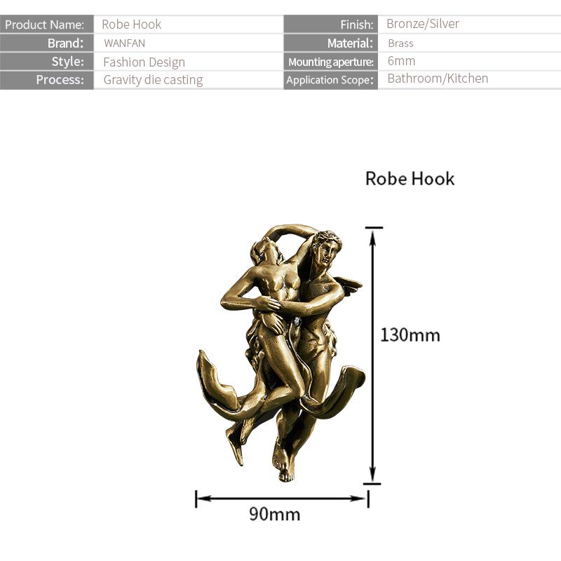 Romantic Gold Bathroom Towel Hook Robe Brass Coat and Clothes Hook, Classic Heavy Duty Wall Hook for Bathroom MB-0812B