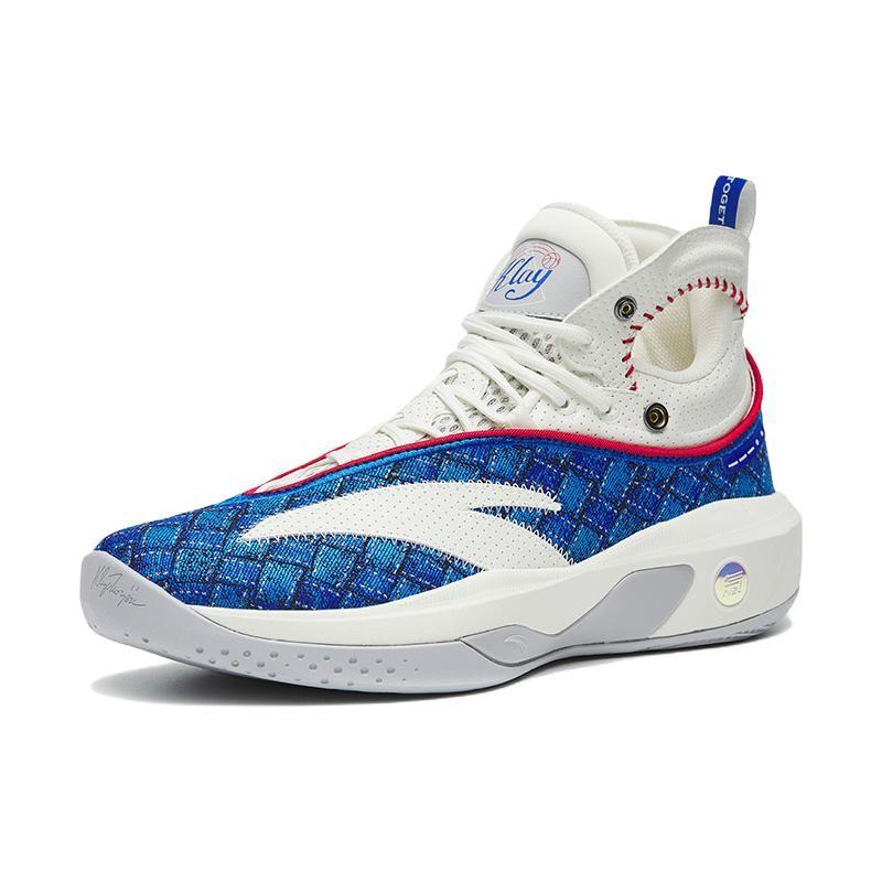 Anta Thompson 8 Nitrogen Technology Shock Absorption Anti-Slip High-Top Basketball Shoes Men Basketball Shoes White Blue 112241101-4