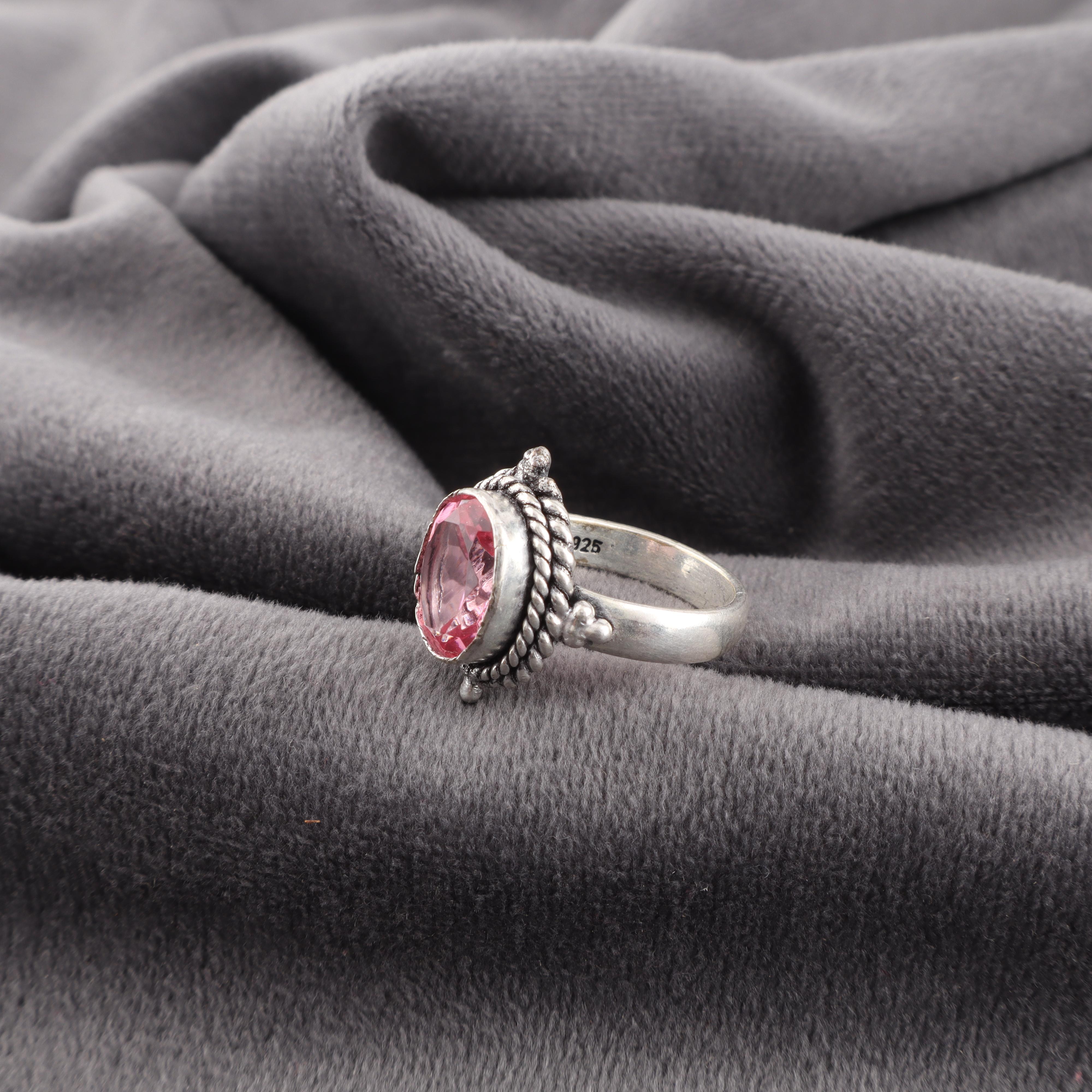 

Кольцо с розовым турмалином, регулируемое, ручной работы, из 925 пробы стерлингового серебра, духовное кольцо, подарок для женщин 12 розовый