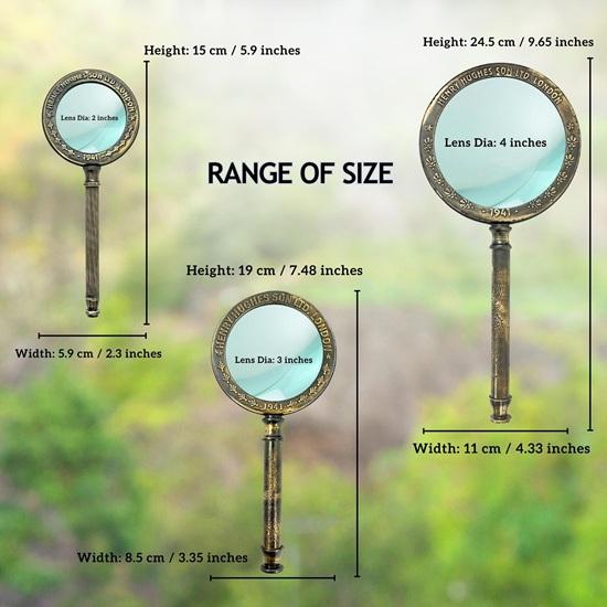 Set of 3 Henry London Brass Magnifying Glass Marine Style with Leather Case, Gift Wedding, Thanksgiving, Chinese New Year, Christmas