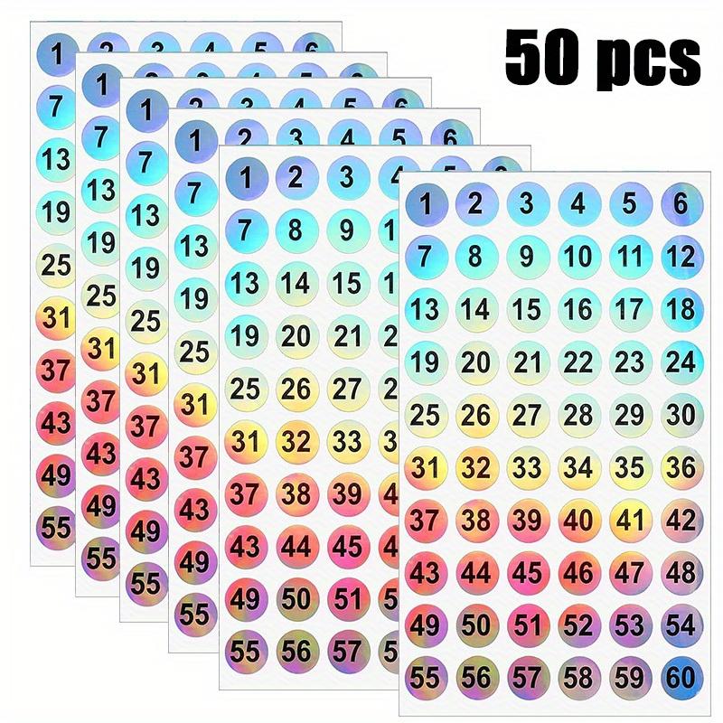 

50pcs Reflective Stickers Laser Adhesive Labels 1-60 Number Decals Self Stick Round Inventory Marking Tags 50pcs