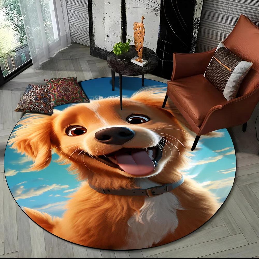 Cute Dog Samoye, Chihuahua, Husky, Koki Cartoon Round Area Rug,Carpet Rug for Living Room Bedroom Sofa Playroom Decor,Non-slip