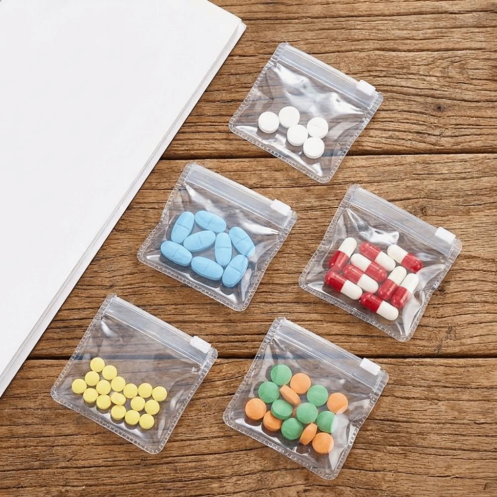 10PCS Waterproof Self‑Sealing Pill Organizer Clear Small Item Storage Bag Zipper Pill Bags  for Home