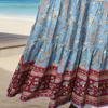 Beach Skirt Elastic High Waisted Skirt Ruffle Splicing A-Line Women Pleated Large Hem Floral Print Maxi