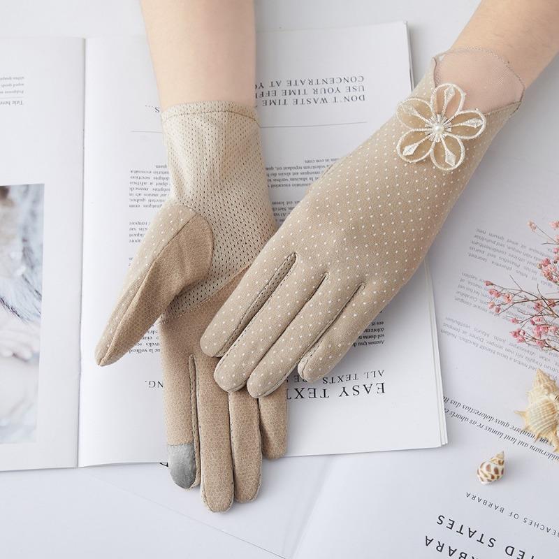 Damen Sonnenschutzhandschuhe Neue Frühling und Sommer Fahrhandschuhe Spitze Schleife Reiten Rutschfest Dünne Touchscreen-Handschuhe