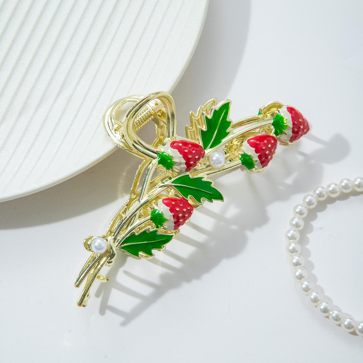 

Strawberry Hair Claw Clips Cute Metal Hairpin Strong Non-slip Shaping Hairpin Pink Oil Drop Hair Claws Accessories For Women