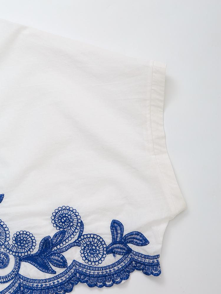 Dámský letní 2025 retro barevný blok vyšívaný set košile a midi sukně