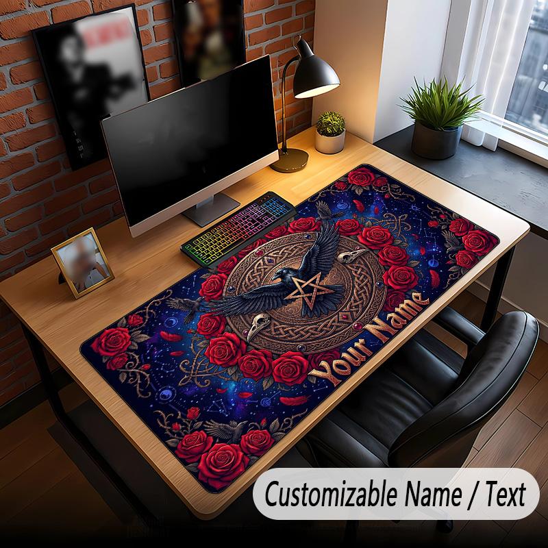 Rose Floral Theme Custom Mouse Pad Personalized With Name Text Customized Desk Mat For Office Home Decor