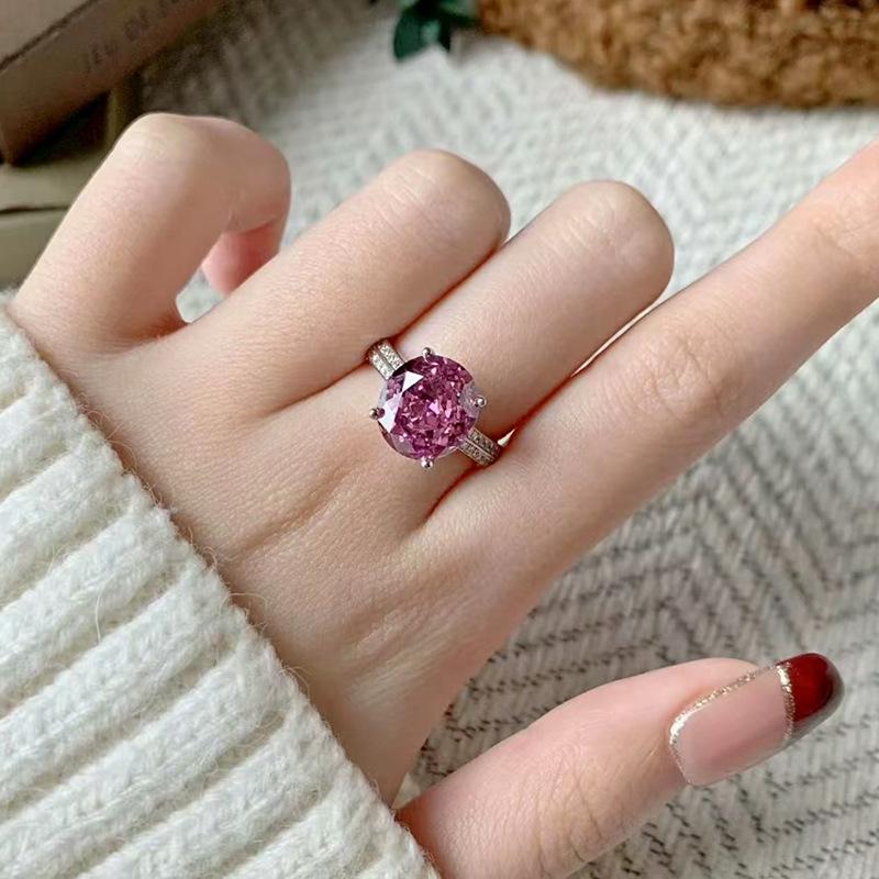Zhuozhifan S925 Silver Rose Stone Ring with High Carbon Diamond
