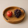 Round Wooden Serving Tray 25.4 Cm Brown Wood Platter with Handles Rustic Decorative Tray for Coffee Table, Kitchen, Dining