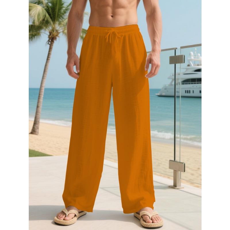 Mehrfarbige Leinenhose Locker Lässig Herren Atmungsaktiv Kordelzug Täglich Urlaub Gerade Hose