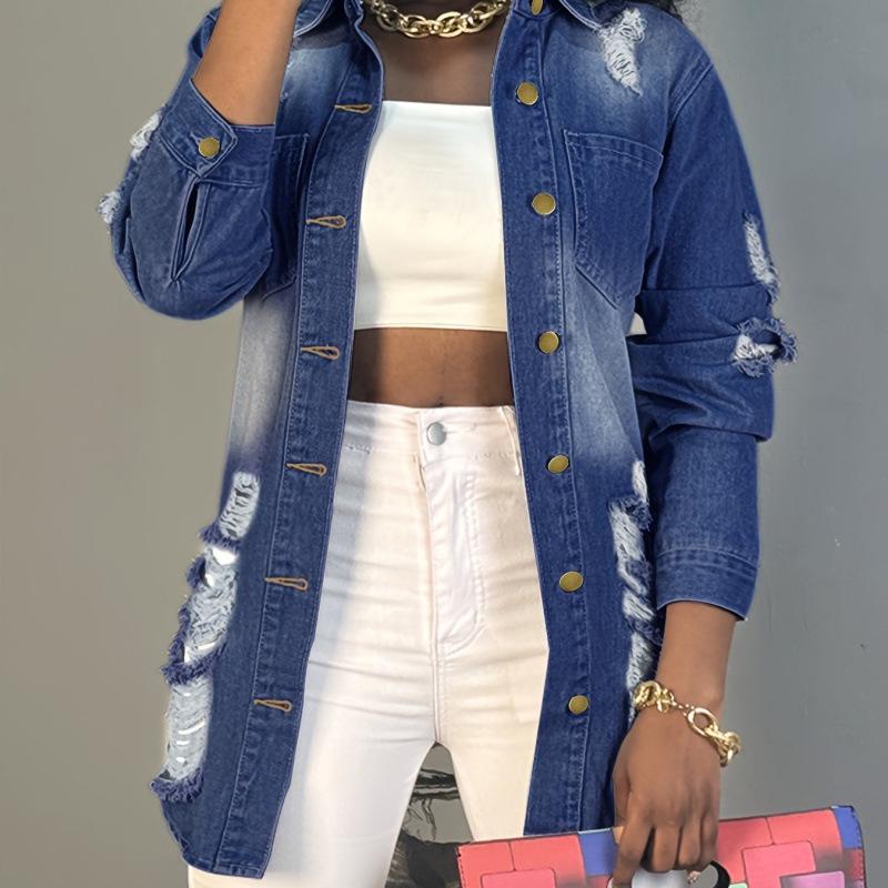 2025 Damen Europäische & Amerikanische Mode Schlank geschnittene Jeansjacke