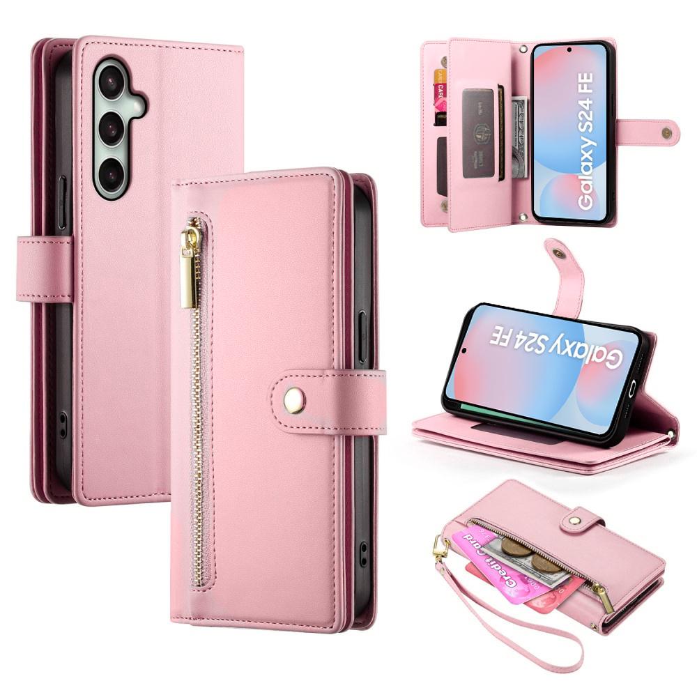 Samsung Galaxy S24 FE Flip Case, Wallet Zipper Pocket, Pink