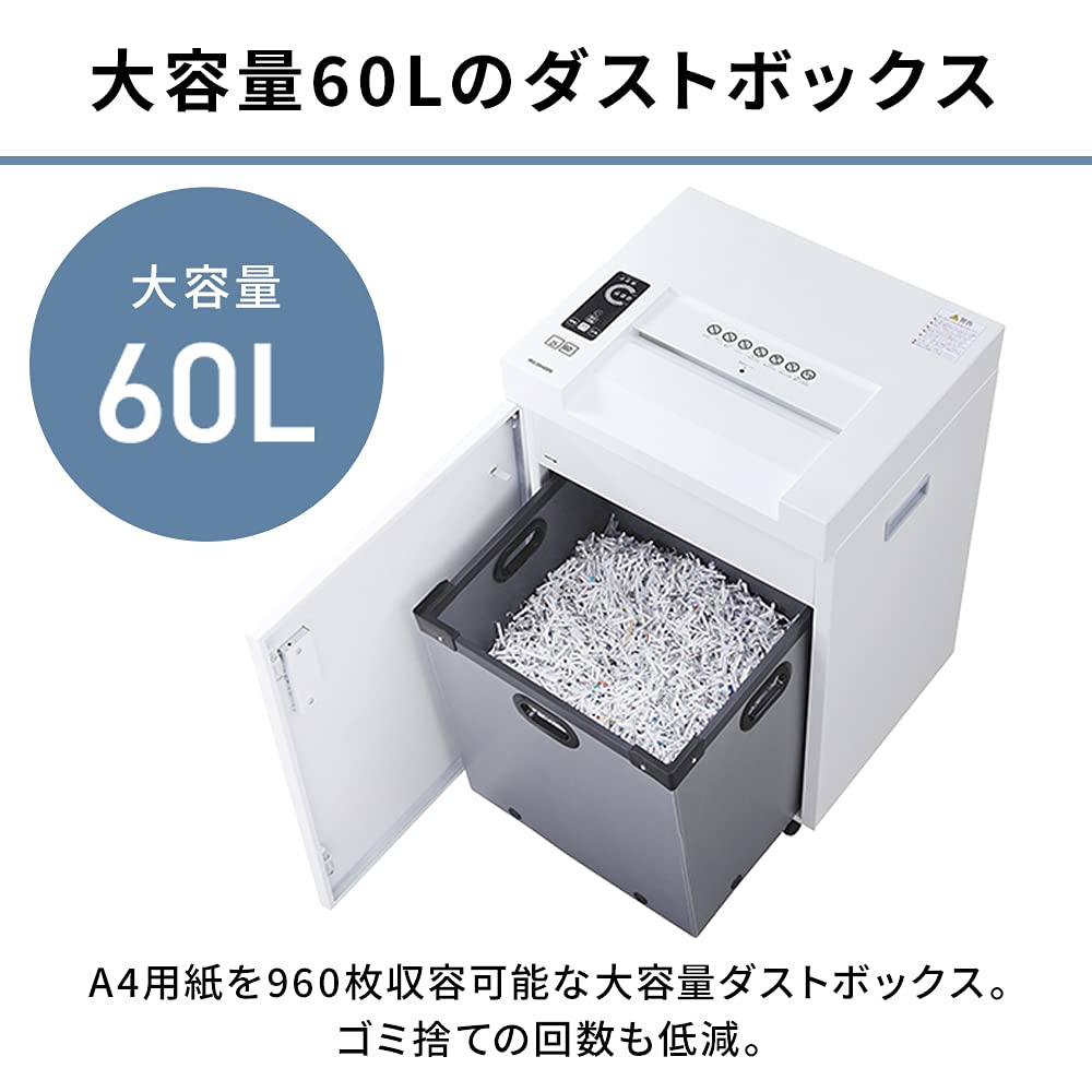 Iris Ohyama Shredder Commercial Cross Cut Dust Box Large Capacity 70L Rated Time 60 Minutes Shredded Number of 25 Pieces Office OF325C White