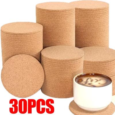 30/1 ADET Kaymaz Mantar Bardak Altlığı Doğal Yuvarlak Ahşap Bardak Altlığı Isı Yalıtım Pedleri Çay Kahve Kupa İçecek Tutucu Masa Dekorasyonu