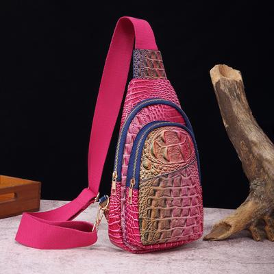 PU Leather Chest Bag Women Retro Fashion Wide Shoulder Straps Women's Chest Bag Waist Bag Crossbody Bag Crocodile Pattern Bag Gradient Color