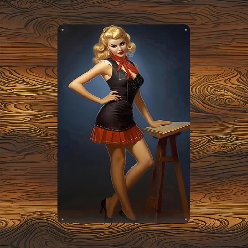 Pin-Up Girls Tin Sign, Retro Metal Wall Art