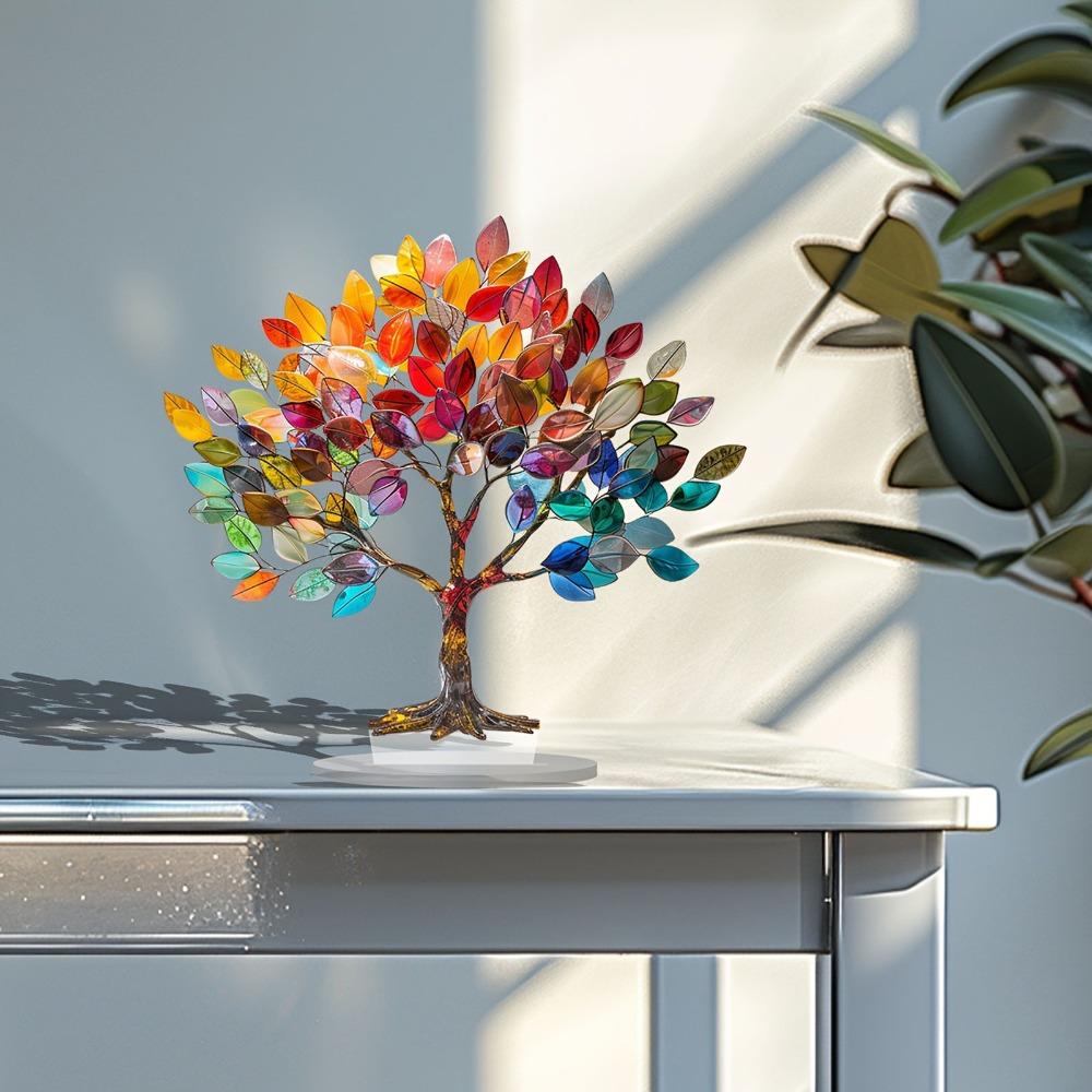 10.24x9.84in 2D Acrylic Tree Cutout Desktop Ornament Living Room Bookcase Shelf Display Piece