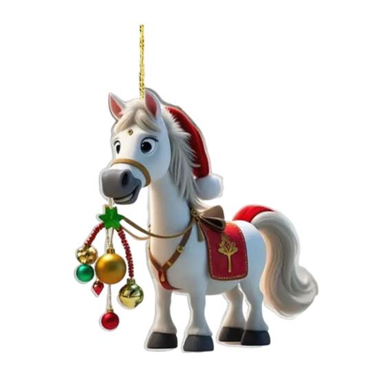 Weihnachten 2D Pferdeornament Acryl Flaches Pferd Hängedekoration Pferde Andenken Weihnachtsbaumschmuck für Pferdeliebhaber Geschenke Festliche Dekoration