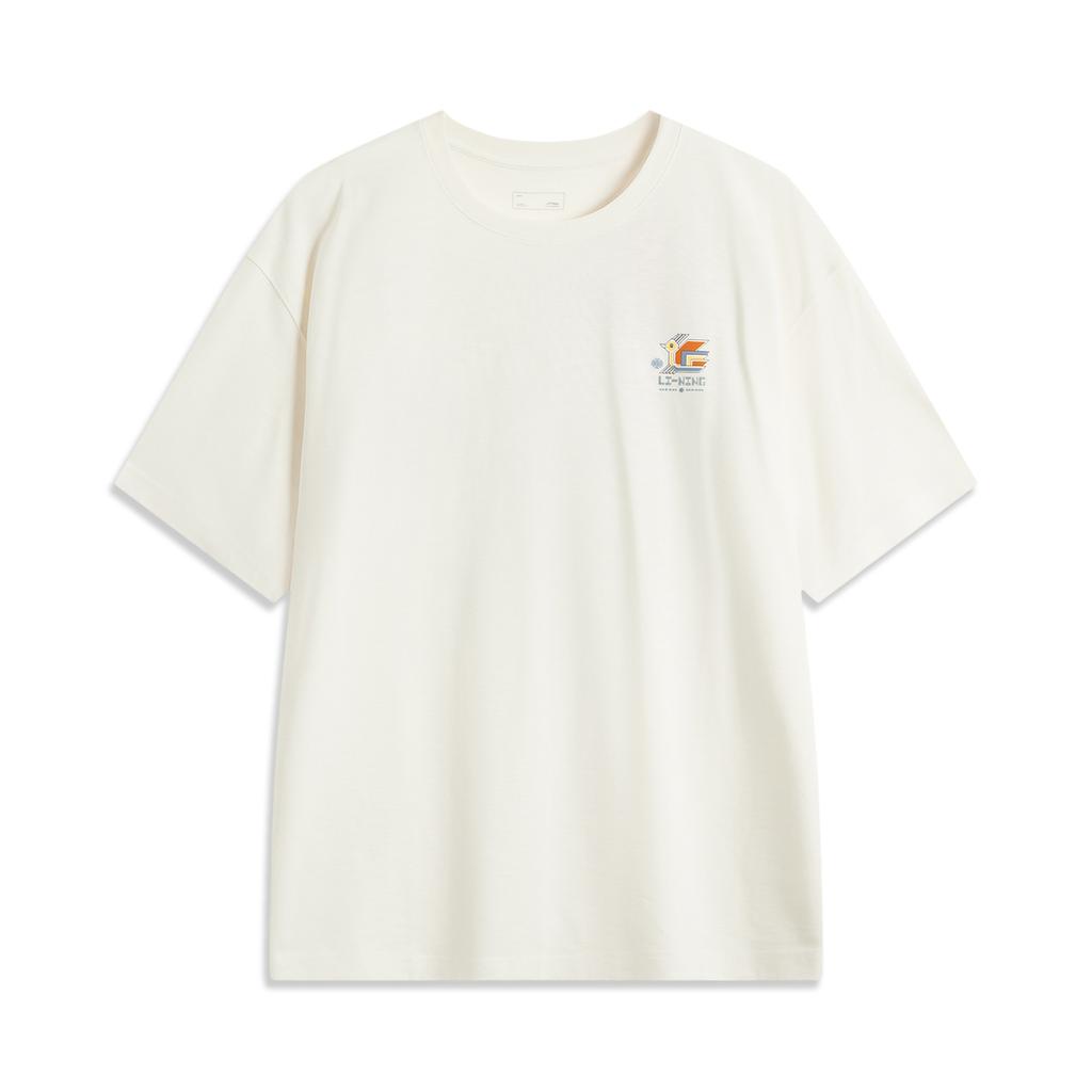 Li-Ning Cartoon Anime Letter Breathable Versatile Loose Short Sleeve T-Shirt Men Tops Off-White AHSU877-1