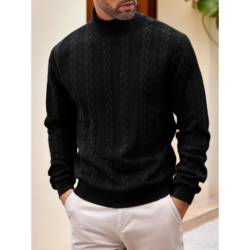 Herbst- und Winterpullover und für den täglichen Gebrauch Einfarbige Jacquard-Rollkragenpullover für junge Männer Warme Wolle