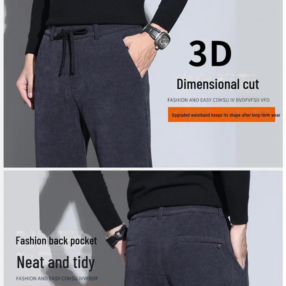 [Selected] 2024 Slim Straight Plus Velvet Casual Pants - Trendy Autumn & Winter Thickened Trousers