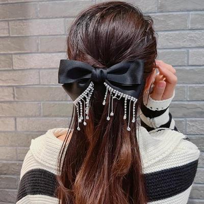 Rhinestone Bow Tassel Hair Clips Hairpins Ponytail Girls Hair Accessories Shiny Headwear Creative Gift Head Decoration for Women
