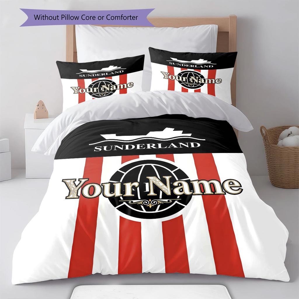 Sunderland Association Football Club Custom Name Pattern Bedding Quilt Set Quilt Cover Pillowcase Home Birthday Gift(1 * Duvet Cover + 2 * Pillowcase,