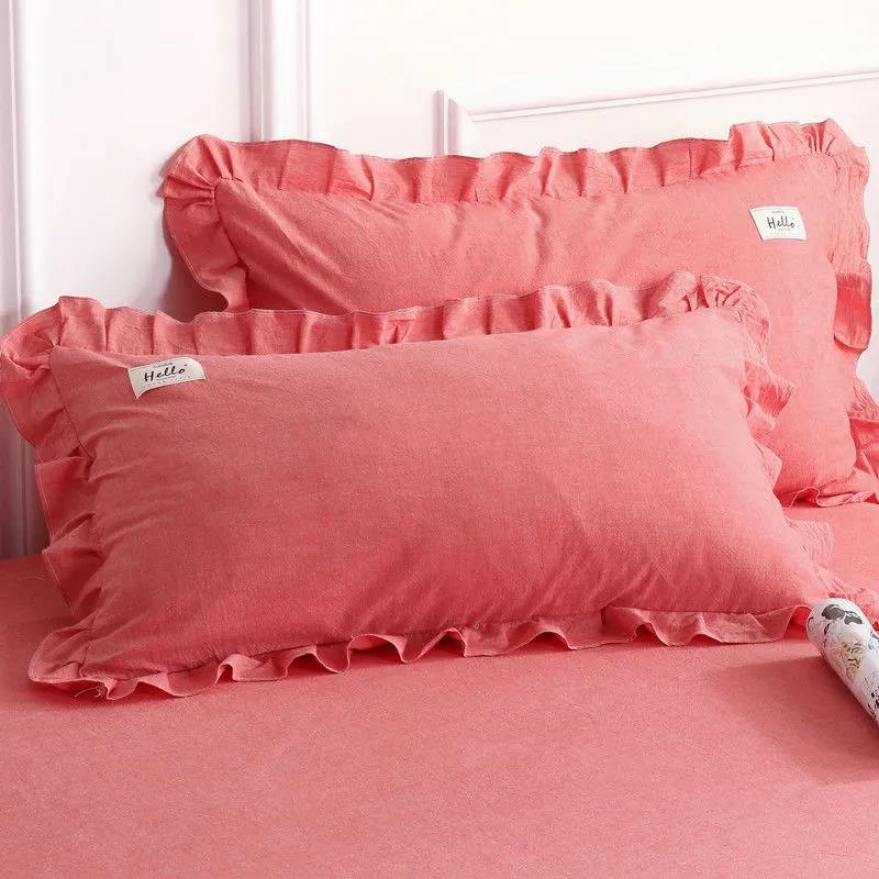 Kissenbezug aus gewaschener Baumwolle mit Seitenteil aus Baumwolle, einfarbig, Kissenbezug aus Baumwolle, Kissenkernbezug, 48 x 74 cm