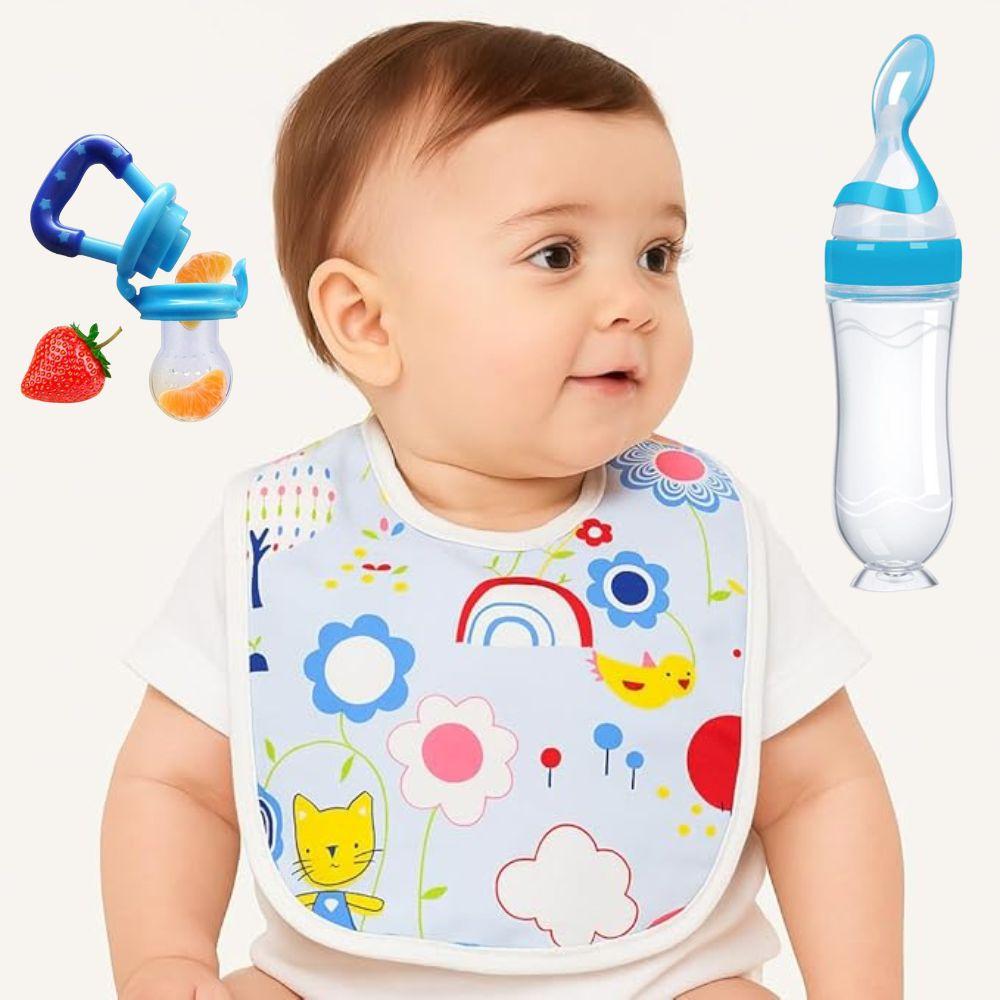 Babyfütterungs-Kombi – Futterspender, Silikon-Lätzchen & Löffel-Flaschen-Set