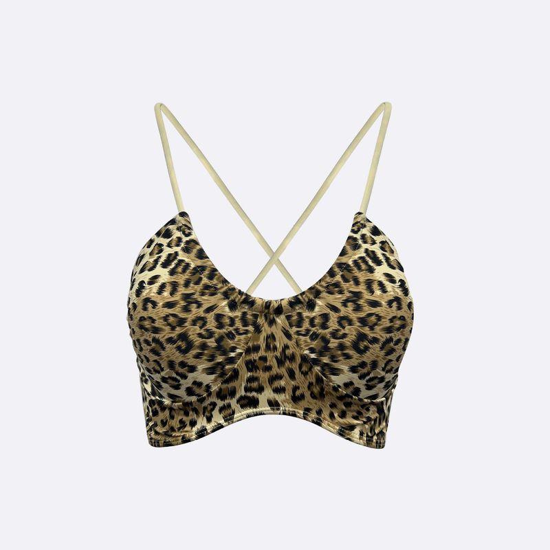 

Foreign Trade Integrated Thin Drawstring Sports Underwear Women Yoga Beauty Back Cami Outer Wear Print Fitness Bra Top Leopard print L