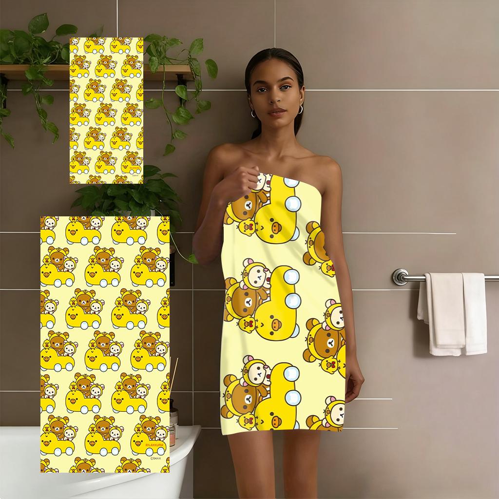 R-Rilakkuma & Friends Duck Car Printed Beach Towel, Cute Cartoon Quick Dry Microfiber Towel, Soft Absorbent Bath Towel